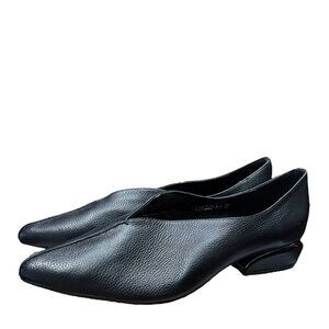 Tervolina Low Concept Heel Pointed Toe Black Leather Pumps 37 Dress Court Shoes